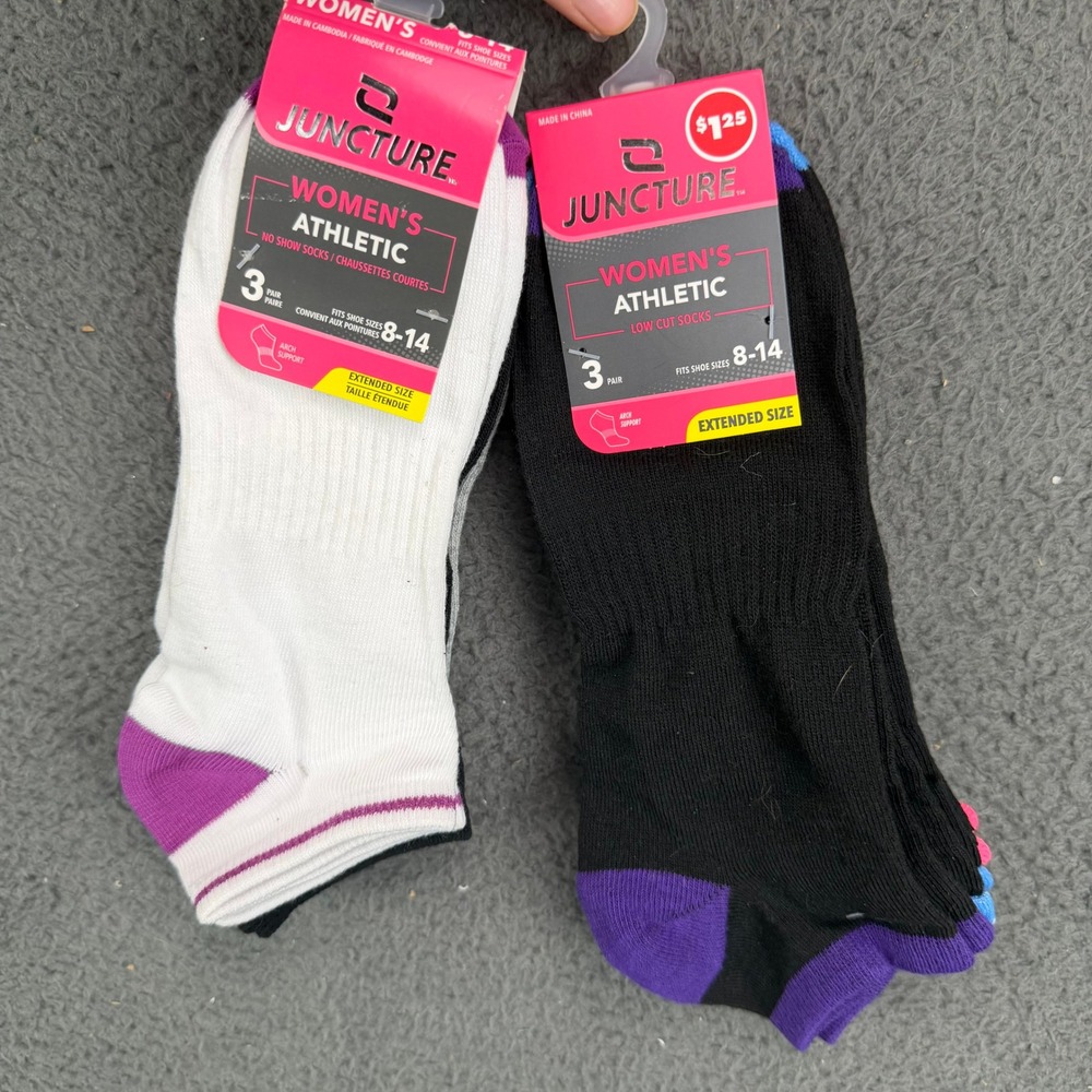 Juncture Womens Athletic Socks 6 Pair Set No Show Low Cut Extended Size 8-14